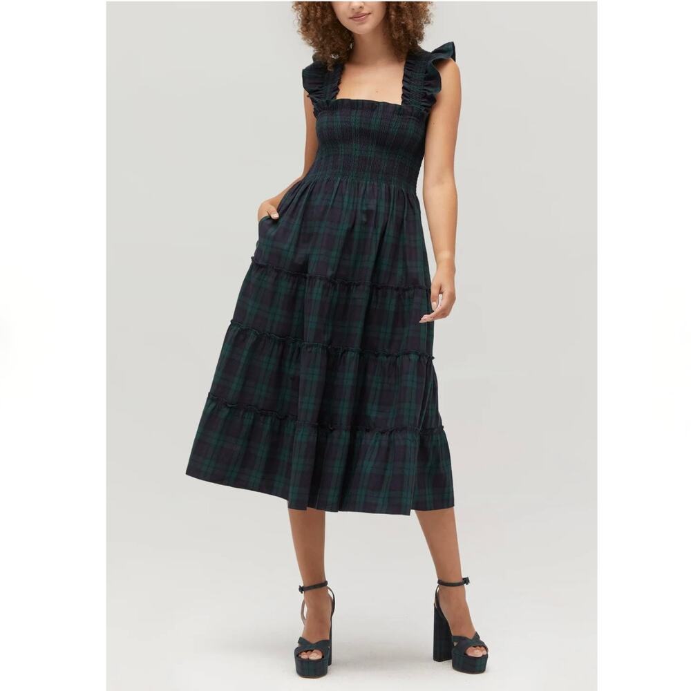 Hill House Home The Ellie Nap Dress in Blackwatch Tartan - Green + Black - XL